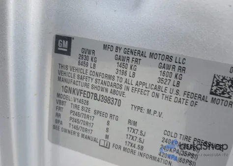 2011 Chevrolet Traverse Ls z USA, uszkodzony, nr VIN 1GNKVFED7BJ398370